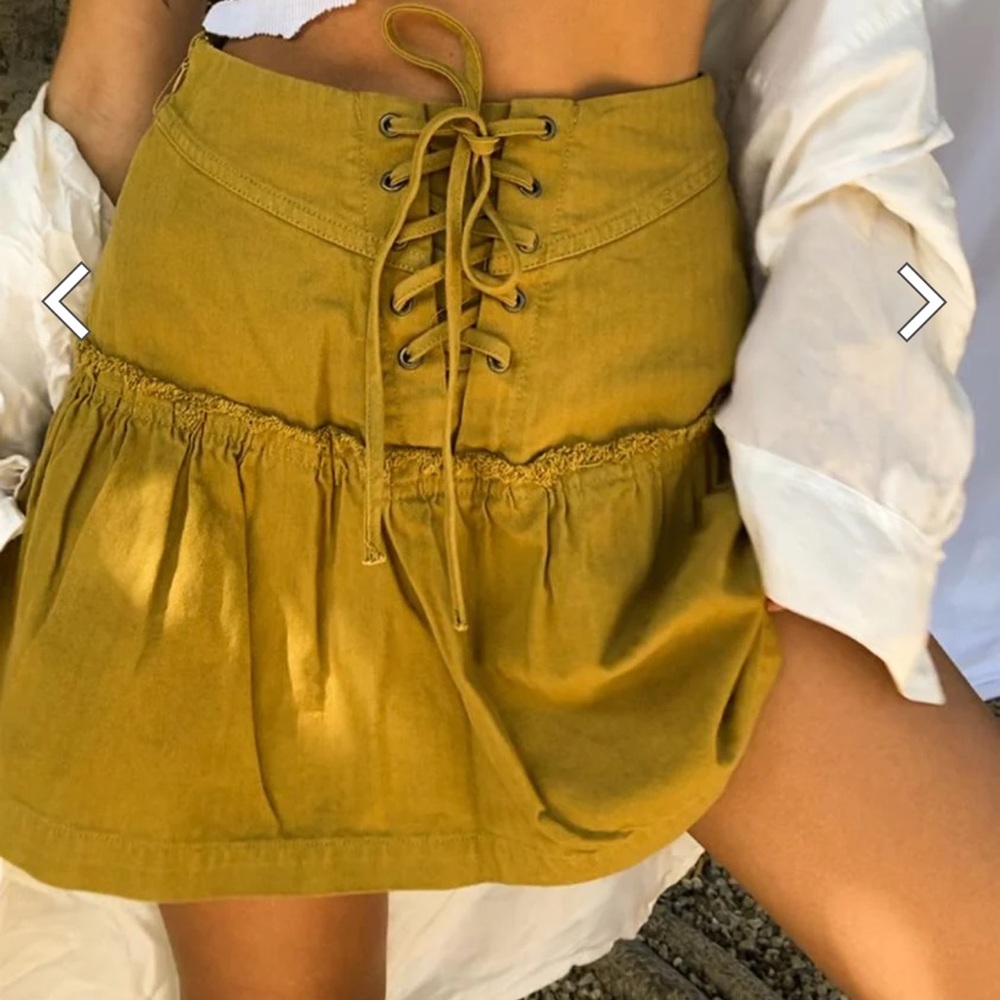 Free People Green Olive Positano Mini Skirt